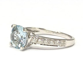 Round Aquamarine Engagement Ring Pave Diamond Wedding 14K White Gold,7mm - Lord of Gem Rings - 2