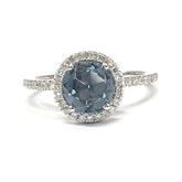 Round London Blue Topaz Engagement Ring Diamond Wedding 14K White Gold,6.5mm,Unique Style - Lord of Gem Rings - 2