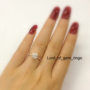 Round Moissanite Engagement Ring Pave Diamond Wedding 14K Rose Gold 7mm,Halo - Lord of Gem Rings - 2