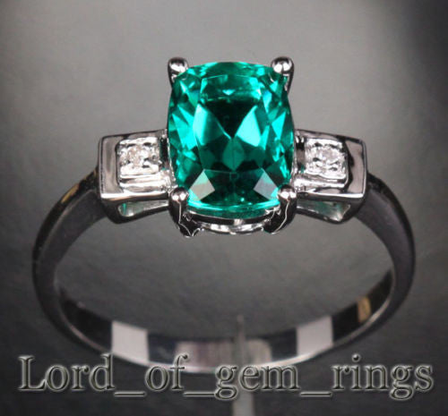 Oval Emerald Engagement Ring Pave Diamond Wedding 14k White Gold - Lord of Gem Rings - 2