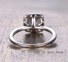 Cushion Aquamarine Engagement Ring Pave Diamond Wedding 14K White Gold 7mm - Lord of Gem Rings - 2