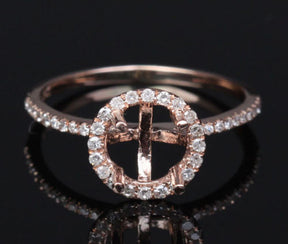 Diamond Engagement Semi Mount Ring 14k rose gold Setting Round 6.5mm - Lord of Gem Rings - 2