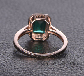 Emerald Shape Emerald Engagement Ring Pave Diamond Wedding 14K Rose Gold 6x8mm - Lord of Gem Rings - 2