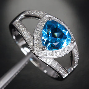 Trillion Blue Topaz Engagement Ring Diamond Wedding 14K White Gold 8mm - Lord of Gem Rings - 2