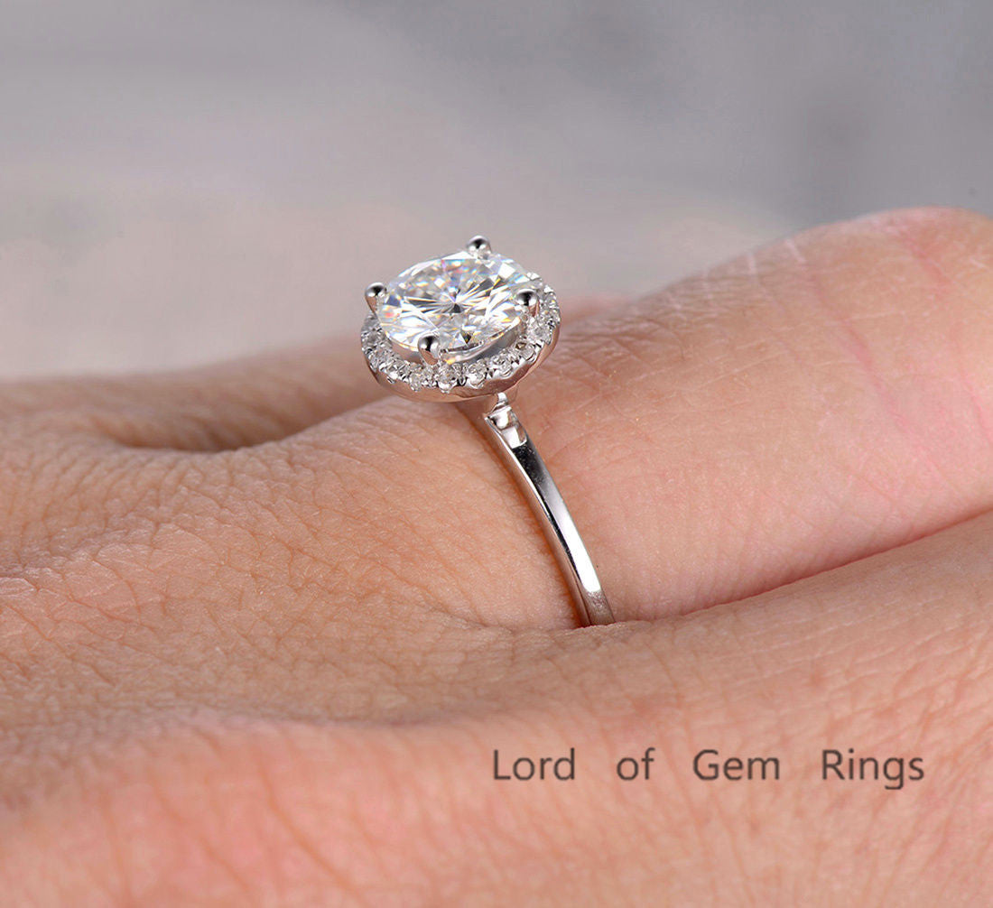 Round Moissanite Engagement Ring Pave Diamond Wedding 14K White Gold 6.5mm - Lord of Gem Rings - 3