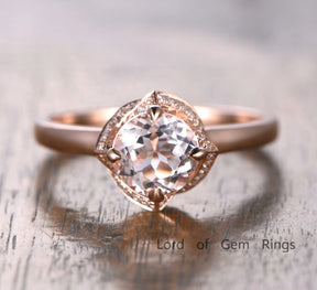Round Morganite Engagement Ring Pave Diamond Wedding 14K Rose Gold 7mm - Lord of Gem Rings - 2