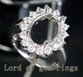 HEAVY! 9x12mm Oval Cut Flower Halo 1.35ctw Diamonds Semi Mount Settings in 14K White Gold - Lord of Gem Rings - 2