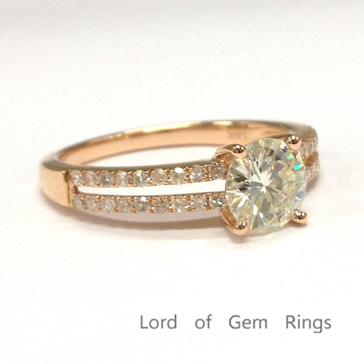 Round Moissanite Engagement Ring Pave Diamond Wedding 14K Rose Gold 6.5mm - Lord of Gem Rings - 2