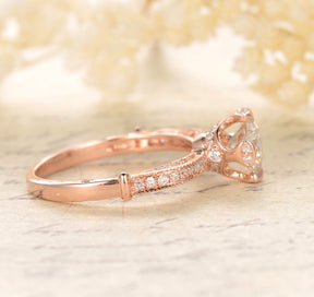 Round FB Moissanite Engagement Ring Pave Diamond Wedding 14K Rose Gold 6.5mm - Lord of Gem Rings - 2