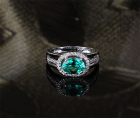 Oval Emerald Engagement Ring Pave Diamond Wedding 14k White Gold 6x8mm - Lord of Gem Rings - 2