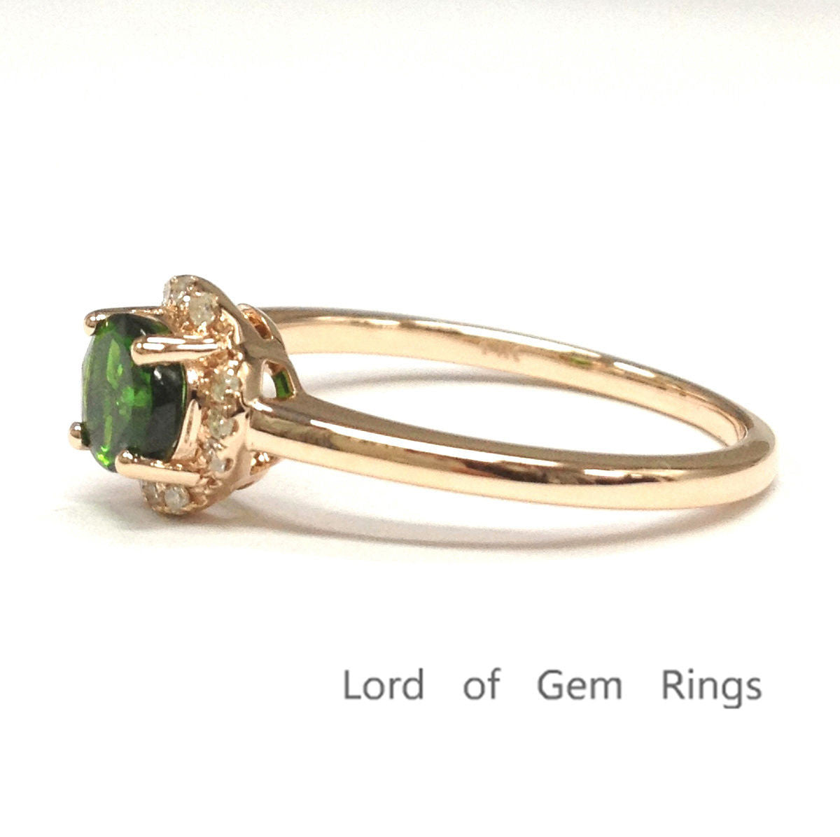 Round Green Tsavorite Engagement Ring Diamond Wedding 14K Rose Gold 5mm - Lord of Gem Rings - 2