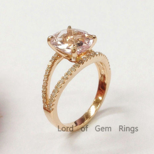 Reserved for Wendalin Oval  Pink Morganite Engagement Ring Pave Diamond Wedding 14K Rose Gold - Lord of Gem Rings - 6