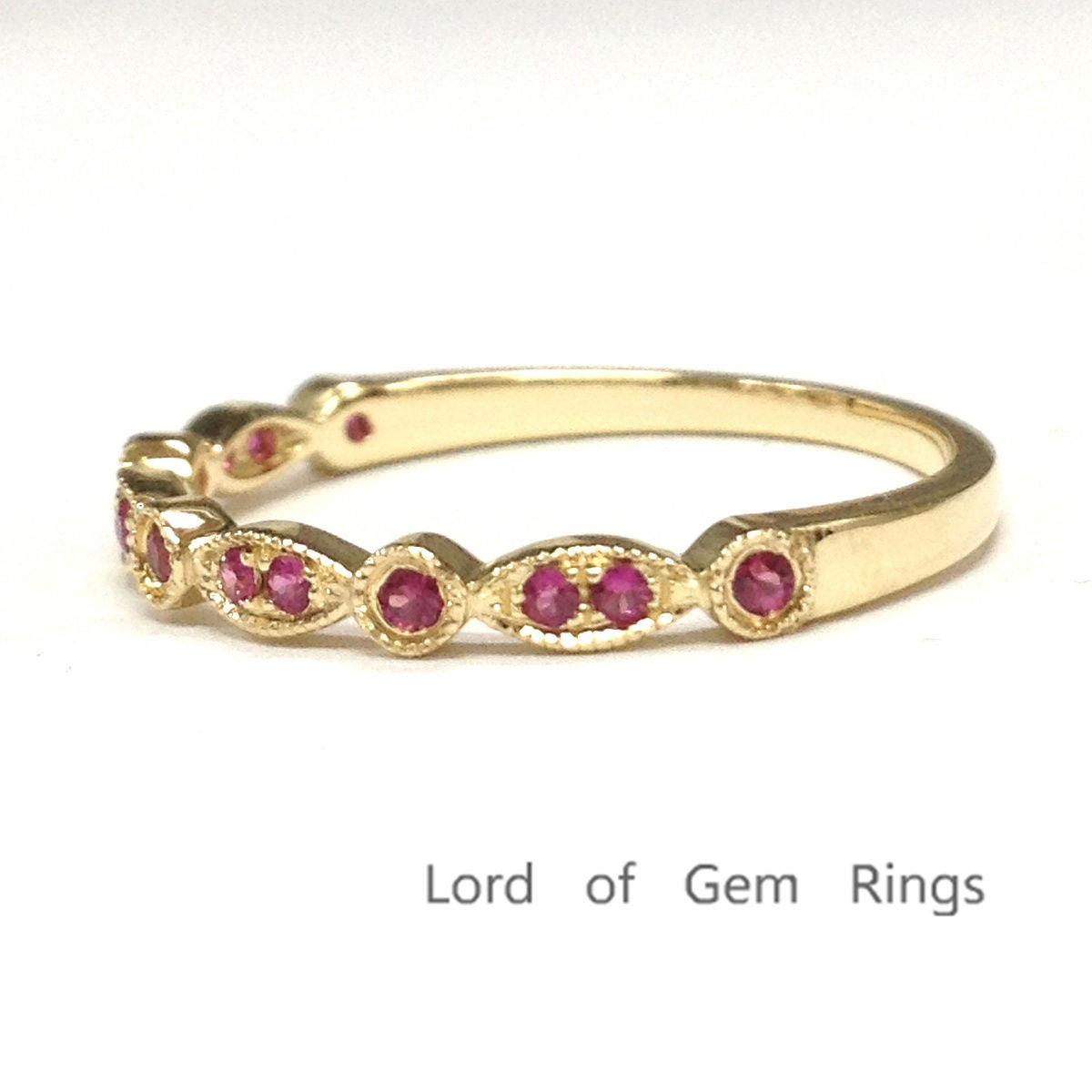 Red Ruby Wedding Band Half Eternity Anniversary Ring 14K Yellow Gold  Art Deco - Lord of Gem Rings - 2