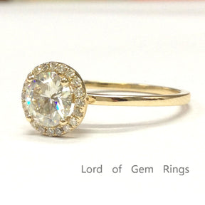 Round Moissanite Engagement Ring Pave Diamond Halo 14K Rose Gold 6.5mm - Lord of Gem Rings - 2