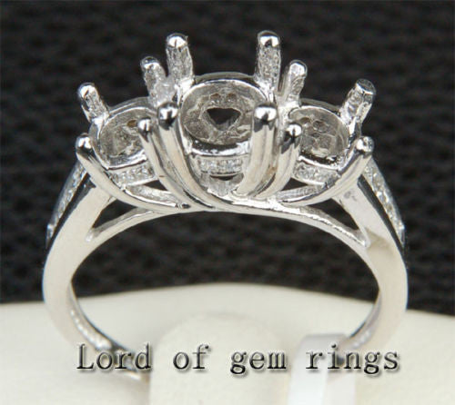 Diamond Engagement Semi Mount Ring 14K White Gold Setting Round 6.5mm/5mm Three Stones - Lord of Gem Rings - 2