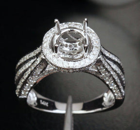 Diamond Engagement Semi Mount Ring 14K White Gold Setting Round 7mm - Lord of Gem Rings - 2