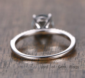 Round Aquamarine Engagement Ring Pave Diamond Wedding 14K White Gold 7mm - Lord of Gem Rings - 2