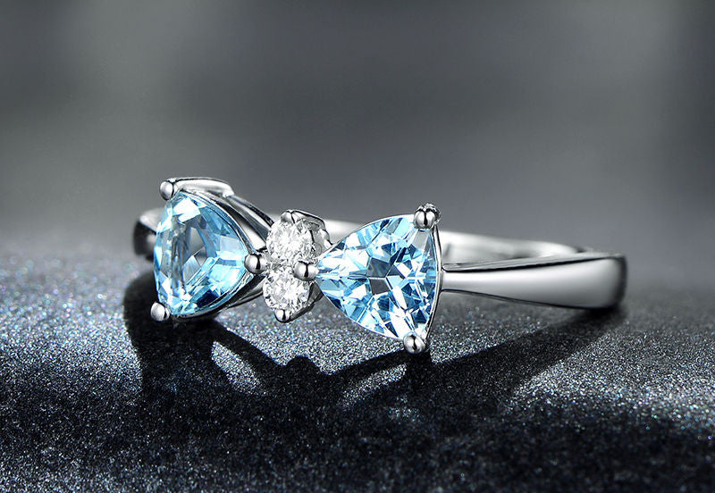 Trillion Blue Aquamarine Engagement Ring Diamond Wedding 14K White Gold 5mm - Lord of Gem Rings - 2