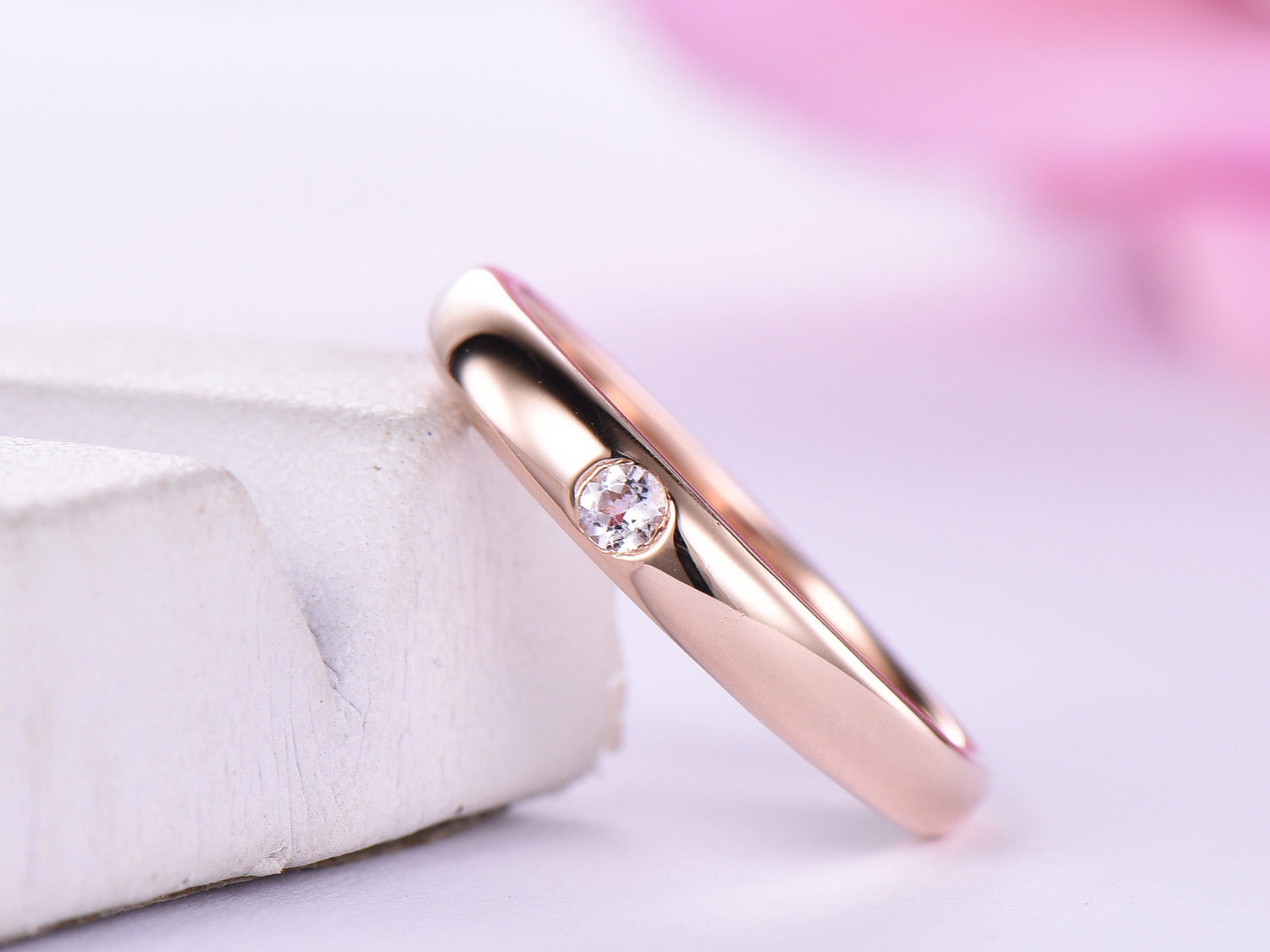 2mm Wedding Ring with Gemstone 14K Gold