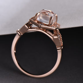 Vintage Cushion Moonstone Diamond Hexgon Halo Milgrain Ring