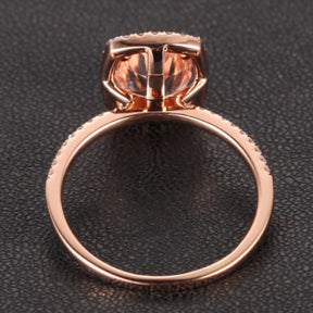 Oval Morganite Engagement Ring Pave Diamond Wedding 14K Rose Gold 7x9mm Cushion Halo - Lord of Gem Rings - 4