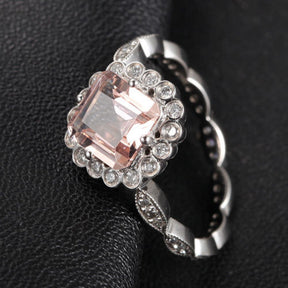 Asscher Morganite Engagement Ring Diamond Wedding 14K White Gold - Lord of Gem Rings - 3