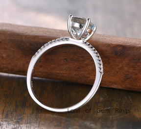 Round Aquamarine Engagement Ring Pave Diamond Wedding 14K White Gold 7mm - Lord of Gem Rings - 3