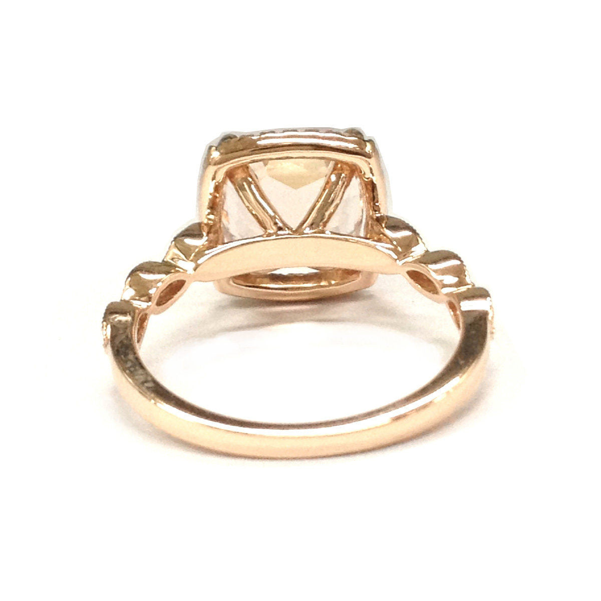 Cushion Morganite Engagement Ring Pave Diamond Wedding 14K Rose Gold 8mm, Art Deco Antique - Lord of Gem Rings - 3