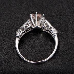 Round Morganite Engagement Ring Diamond Wedding 14K White Gold 6.5mm Antique Art Deco,6 prongs - Lord of Gem Rings - 3