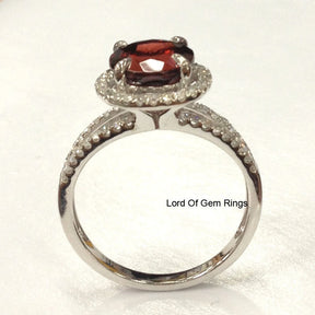 Round GarnetEngagement Ring Pave Diamond Wedding 14K White Gold 8mm - Lord of Gem Rings - 3