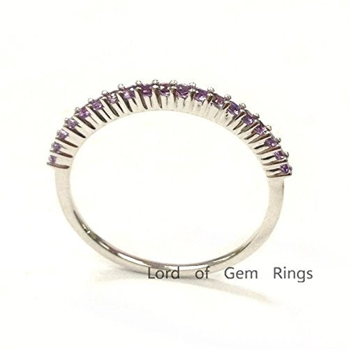 Purple Amethyst Wedding Band Half Eternity Anniversary Ring 14K White Gold,Thin Design - Lord of Gem Rings - 3