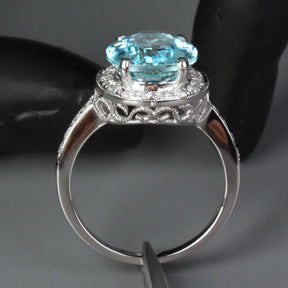Oval Aquamarine Engagement Ring Pave Diamond Wedding 14K White Gold,10x12mm - Lord of Gem Rings - 3