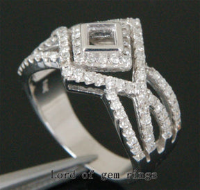 Diamond Engagement Semi Mount Ring 14K White Gold Setting Princess 3.5mm - Lord of Gem Rings - 3