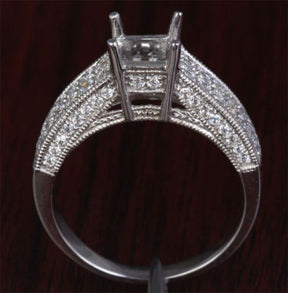 VS/H Diamond Engagement Semi Mount Ring 14K White Gold Setting Princess 5.5mm Milgrain - Lord of Gem Rings - 3