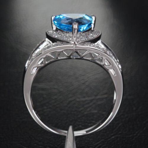 Trillion Blue Topaz Engagement Ring Diamond Wedding 14K White Gold 8mm - Lord of Gem Rings - 3