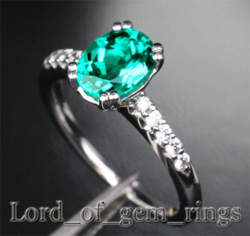 Oval Emerald Engagement Ring Diamond Wedding 14k White Gold - Lord of Gem Rings - 3