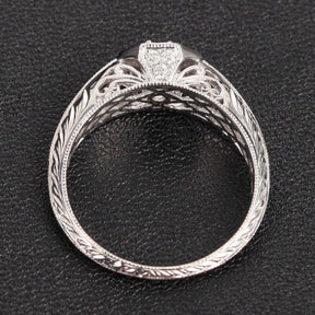 Diamond Engagement Semi Mount ring 14K White Gold Setting Round 6.5mm Filigree Hand Engraved - Lord of Gem Rings - 4