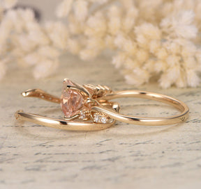 Emerald Cut Morganite Engagement Ring 14K Yellow Gold 7x9mm E-W Direction, Vintage Style - Lord of Gem Rings - 3