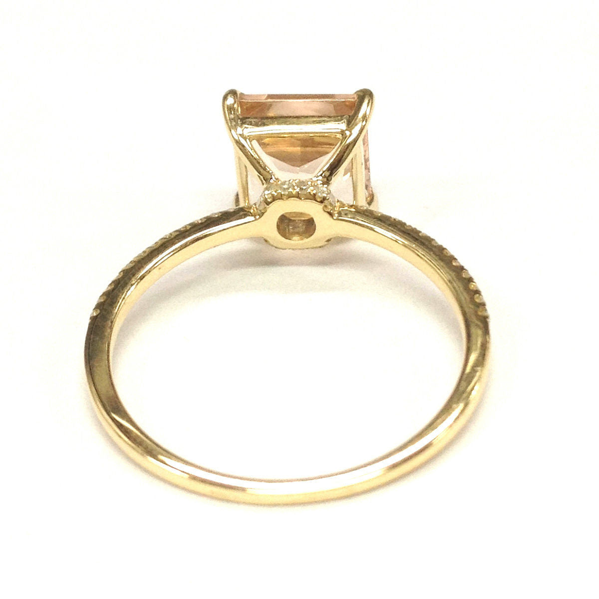 Princess Morganite Engagement Ring Pave Diamond Wedding 14K Yellow Gold 8mm - Lord of Gem Rings - 3