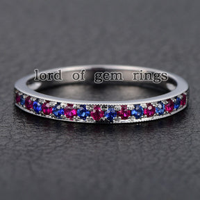 Pave Ruby/Sapphire Wedding Band Half Eternity Anniversary Ring 14K White Gold - Lord of Gem Rings - 3