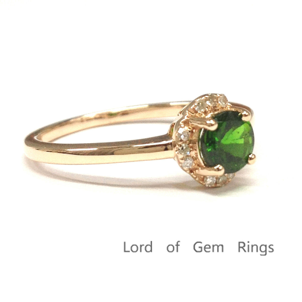 Round Green Tsavorite Engagement Ring Diamond Wedding 14K Rose Gold 5mm - Lord of Gem Rings - 3