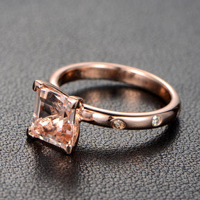 Reserved for Derek, Custom Princess Morganite Engagement Ring 18K Rose Gold - Lord of Gem Rings - 3