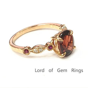 Oval Garnet Engagement Ring Pave Diamond Ruby Wedding 14K Rose Gold,6x8mm, Art Deco - Lord of Gem Rings - 3