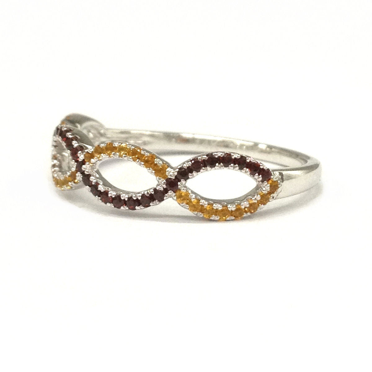 Red Garnet & Yellow Citrine Wedding Band Half Eternity Anniversary Ring 14K White Gold Curved - Lord of Gem Rings - 4