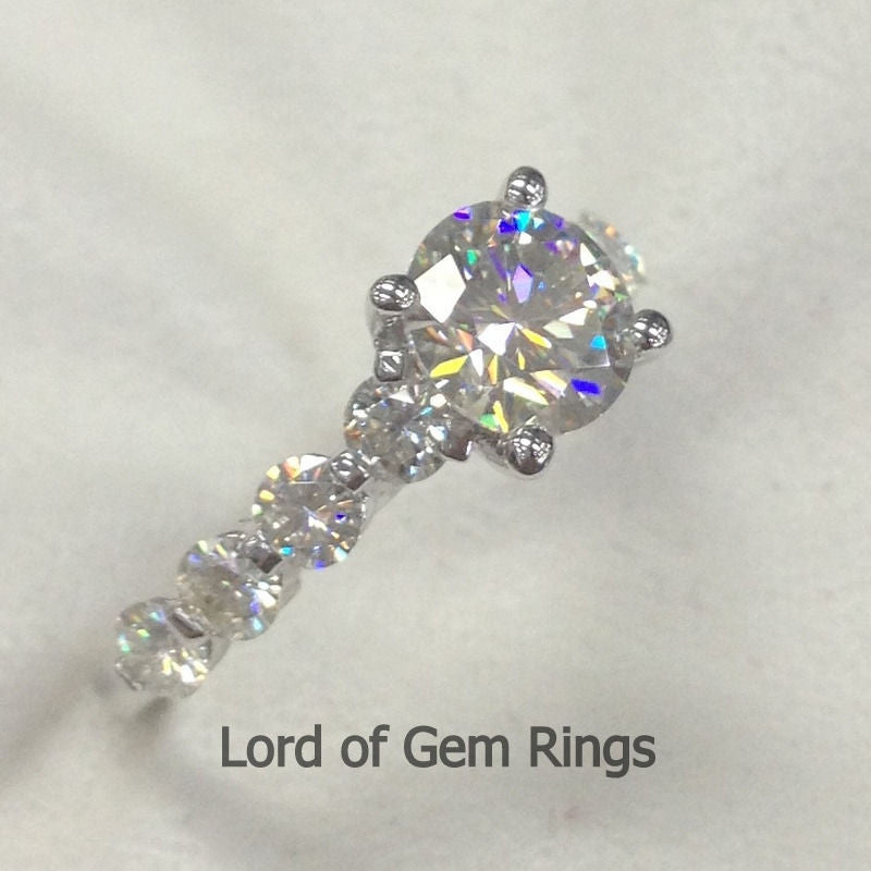 Round Moissanite Engagement Ring 14K White Gold 6.5mm & 3mm - Lord of Gem Rings - 2