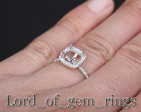 Diamond Engagement Semi Mount Ring 14K White Gold Setting Cushion 6mm - Lord of Gem Rings - 3