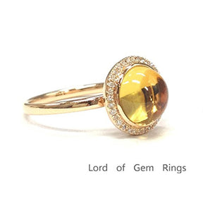 Round Citrine Engagement Ring Pave Diamond Halo 14K Rose Gold,10mm - Lord of Gem Rings - 3