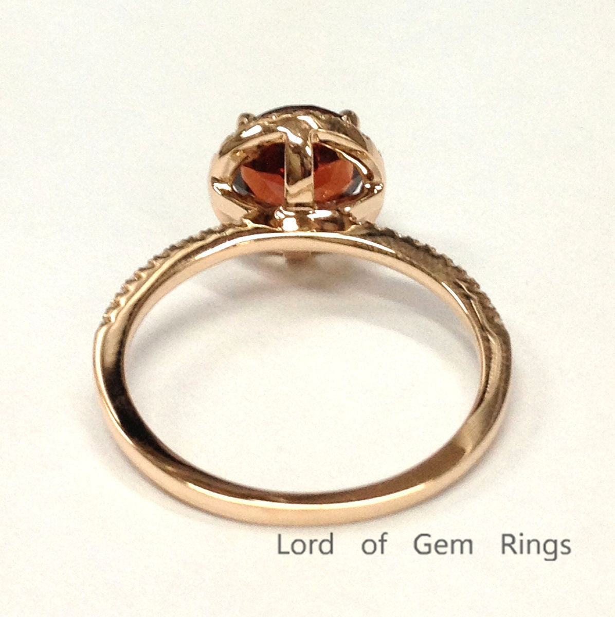 Round Garnet Engagement Ring Pave Diamond Wedding 14K Rose Gold 7mm Claw Prongs - Lord of Gem Rings - 3