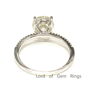 Round Moissanite Engagement Ring Pave Diamond Wedding 14K White Gold,8mm - Lord of Gem Rings - 3