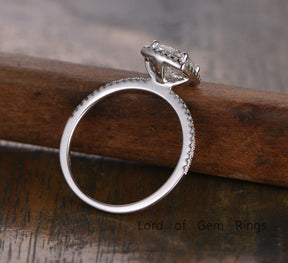 Round Moissanite Engagement Ring Pave Diamond Wedding 14K White Gold 6.5mm Cushion Halo - Lord of Gem Rings - 3